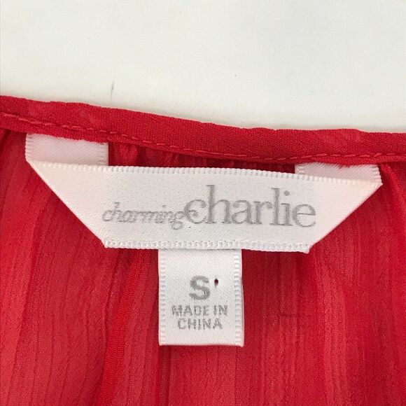 Charming Charlie Sheer Popover Top Women's Small Embroidered 3/4 Sleeve Boho - Picture 8 of 10